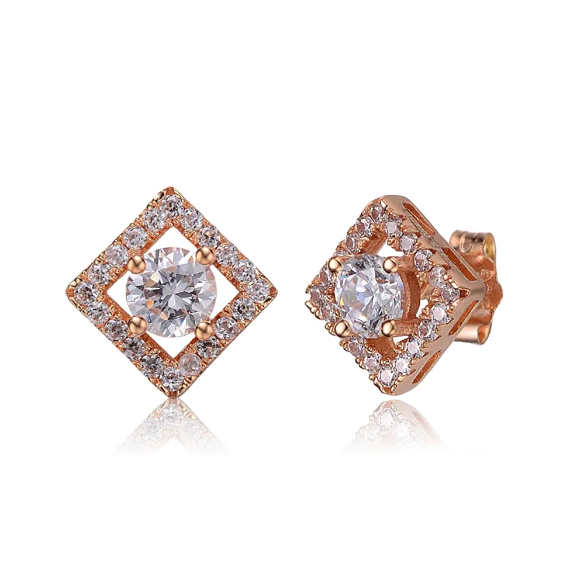 Earrings For Huge Meets-Charlotte Round Stud Outlined Square Shape Earrings