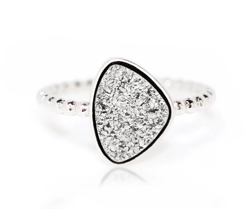 Petite Rings For Whimsy-Trillion Platinum Druzy Ring