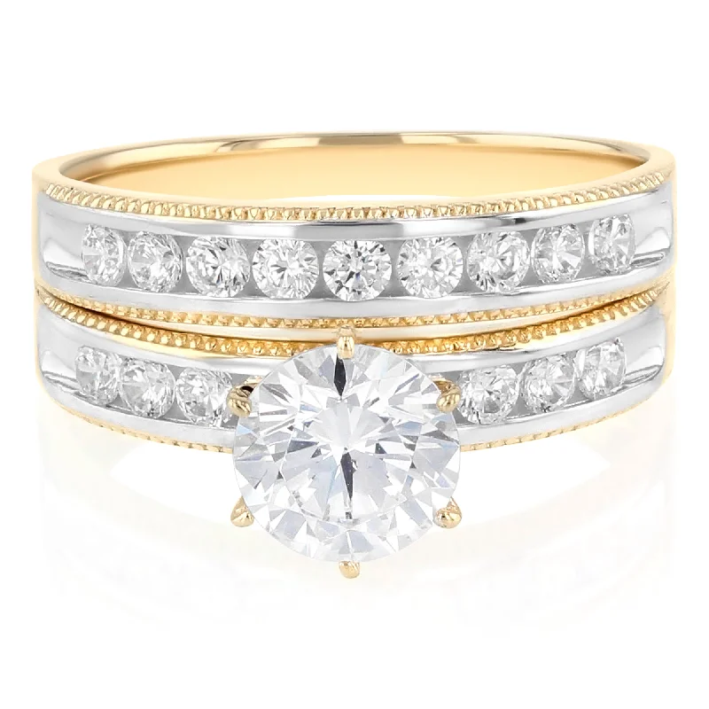 Rings For Solo Flash-14K Solid Gold Two Tone CZ Wedding Engagement Ring 2 Piece Bridal Set