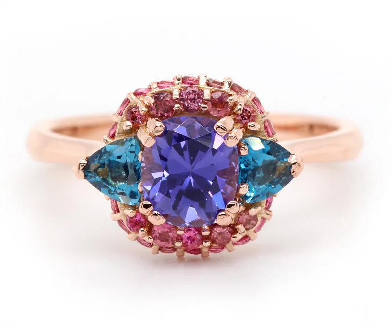 Rings For Lone Radiance-Natural Purple Sapphire Colorful Halo Ring