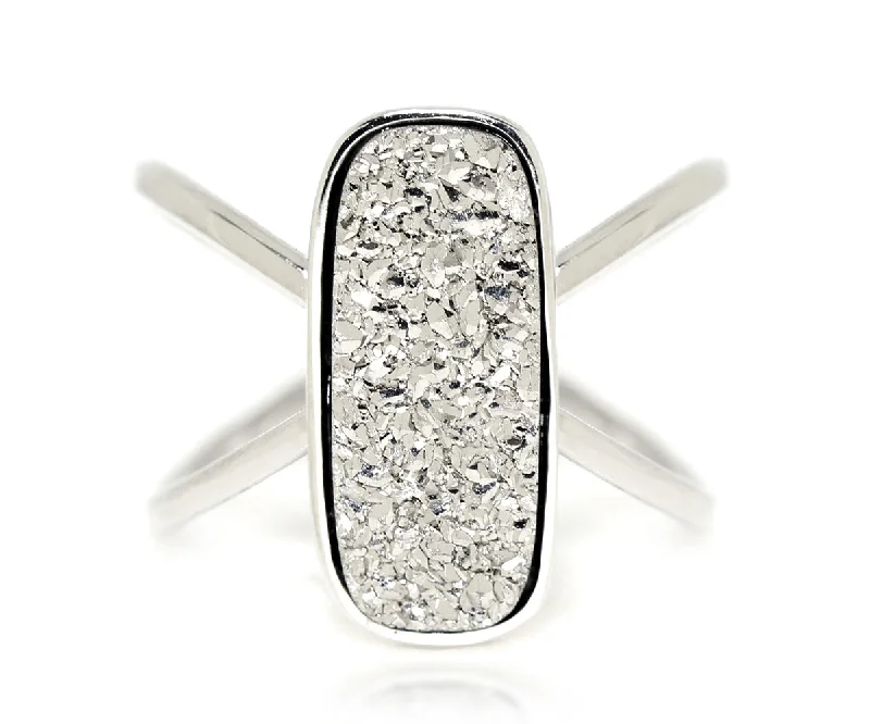 Rings Stash Hacks-Criss Cross Rectangle Platinum Druzy Ring