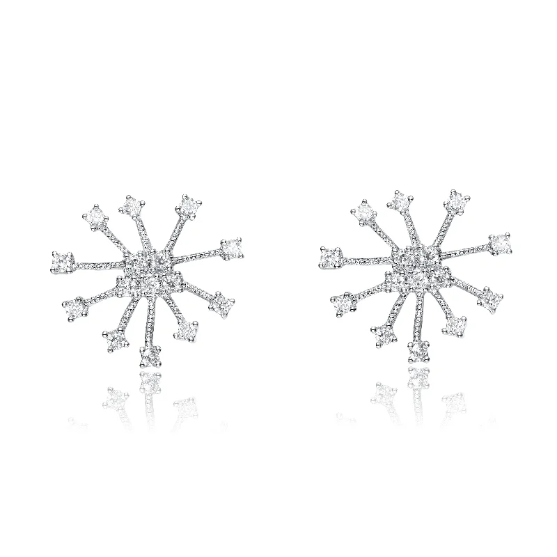 Earrings Grip Rules-Cubic Zirconia Sterling Silver Rhodium Plated Round Earrings