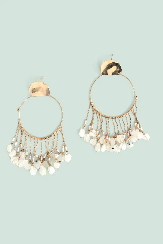 Earrings For Large Venues-Chandelier Hoop Earrings - White