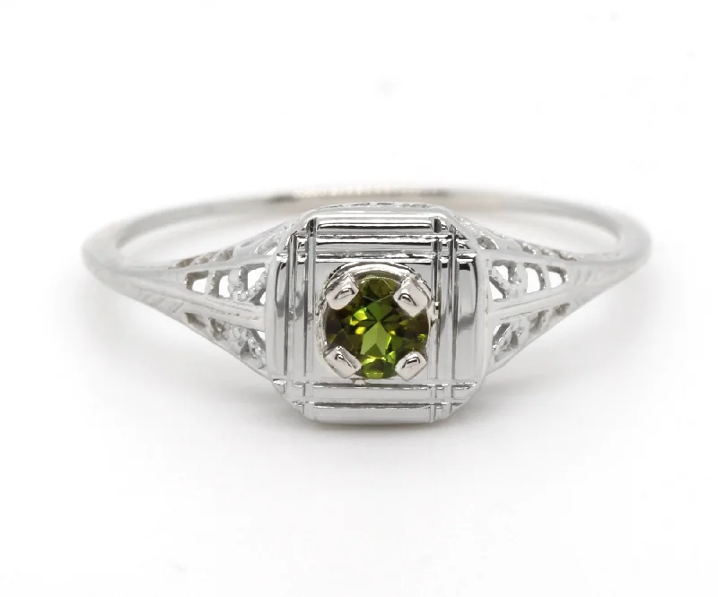 Aged Rings For Tales-Vintage Green Tourmaline Solitaire Ring