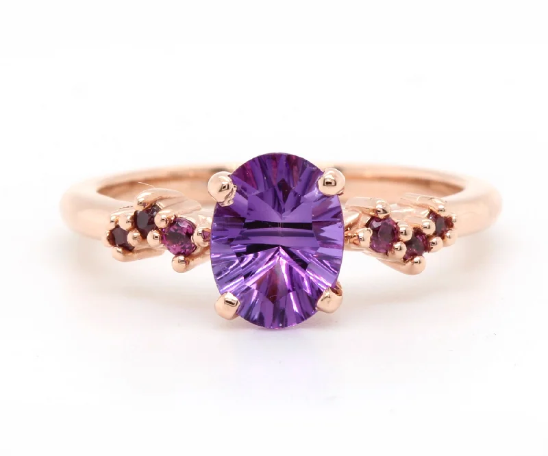 Rings For Dense Curls-Simple Offset Amethyst Garnet Rose Gold Ring