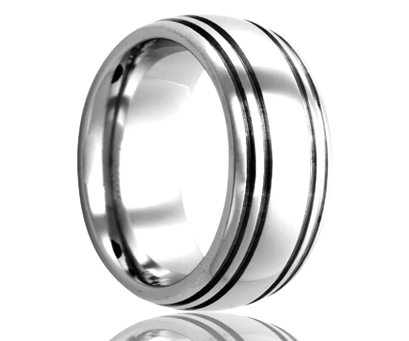 Hard Rings For Guts-Cobalt Dome Quadruple Groove Ring