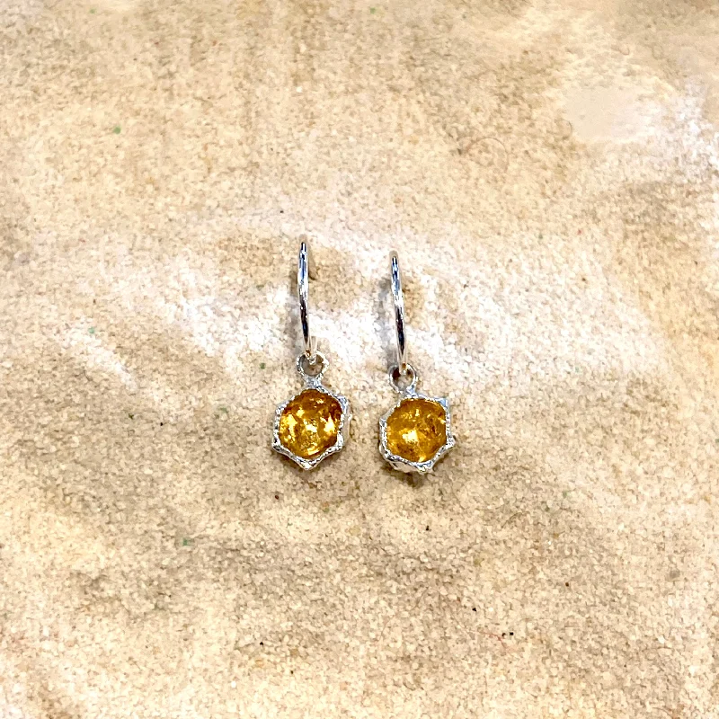 Max Glint Earrings-Honeycomb 14K Gold and Sterling Silver Frech Hook Earrings