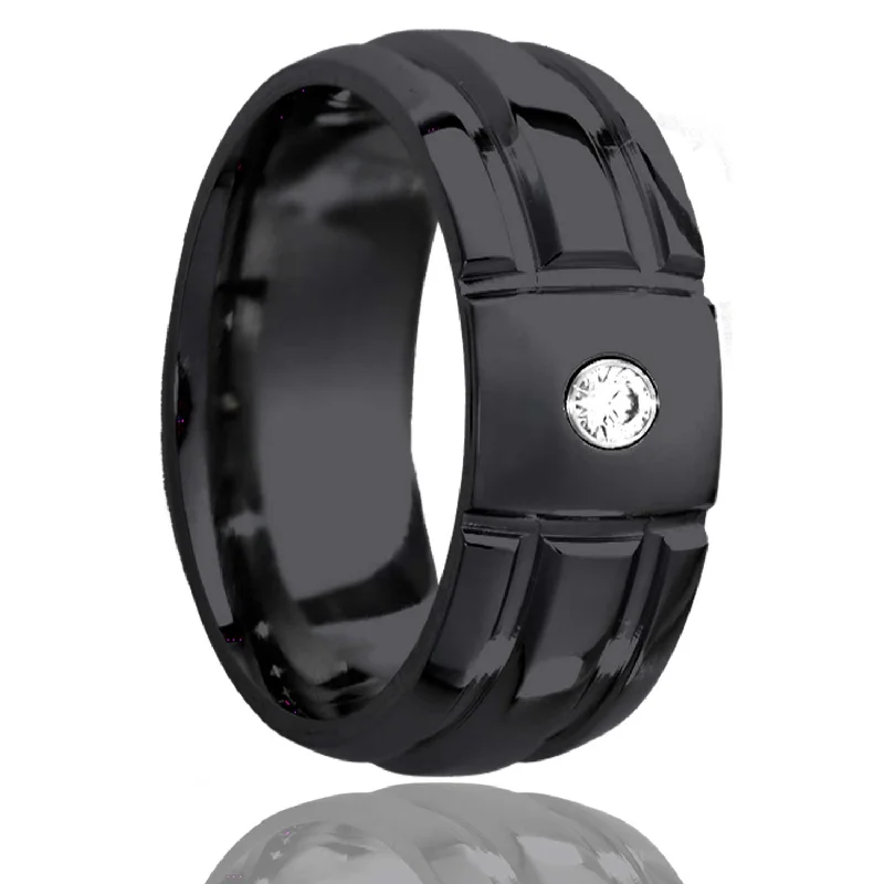 Rings Cling Assurance-Dome Zirconium Ring with a Milled Pattern