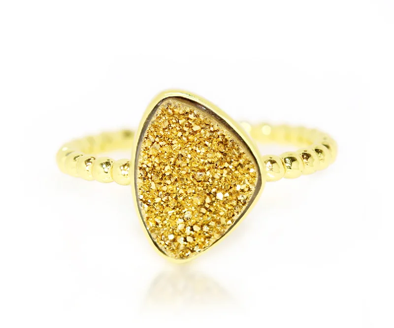 Rings With Citrine Glow-Trillion 18K Gold Druzy Ring