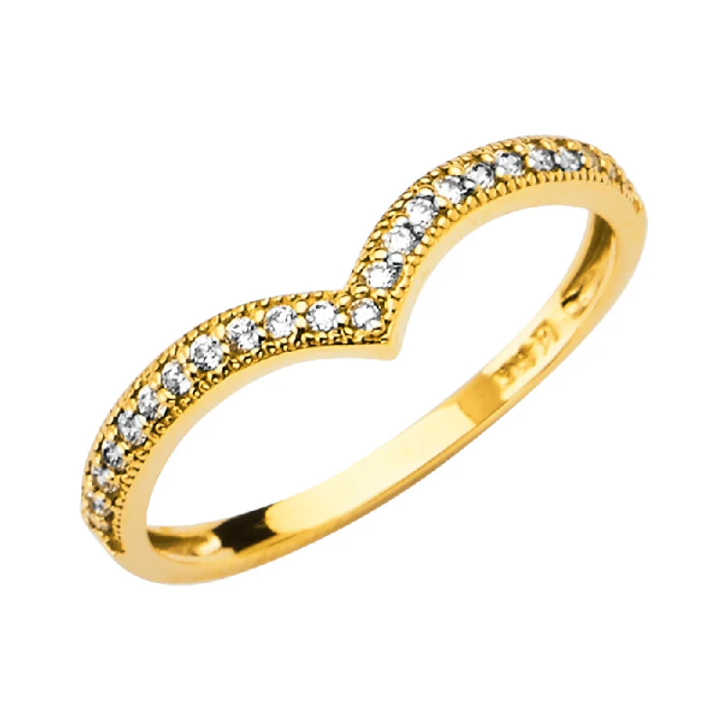 High Spark Rings-14K Solid Gold CZ V Shape Braided or Twisted Rope Stackable Band Ring