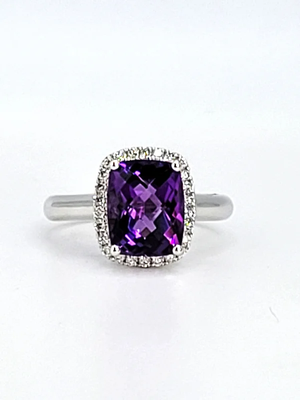 Rings With Secret Locks-14k White Gold Amethyst and Diamond Ring